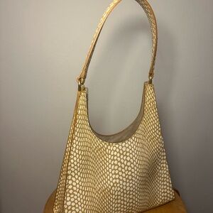 STAUD Tan and White Patterned Shoulder Bag